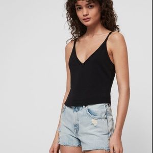 AllSaints Harla Vest Baby Tank Soft Cropped Strappy Cami Fitted Black Vneck tee